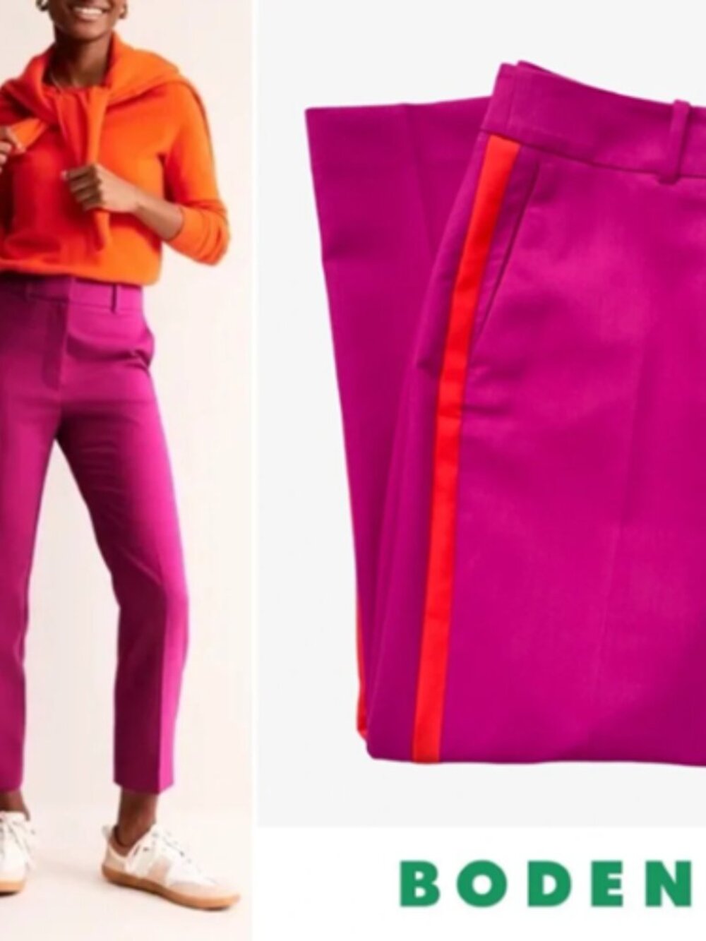Boden Kew Side Stripe Mid-Rise Ankle Trousers Pants Rose Pink Orange Size US 4